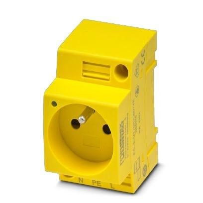 Phoenix Contact 1068076 Socket,  Pin connector pattern type E,  for France and other countries, with extended touch proofness/shutter, LED display,  yellow,  for mounting on a DIN rail in the service interface or direct mounting,  250 VÂ AC,  16 A,  -20 Â°C,  60 Â°C,  NFÂ C61-31