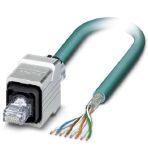 Phoenix Contact 1412736 Assembled Ethernet cable, shielded, 4-pair, AWG 26 flexible cable conduit capable (19-wire), RAL 5021 (sea blue), RJ45 connector/IP67 push/pull metal housing to free cable end, line, length 2 m