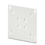 Phoenix Contact 2400014 Mounting plate for Designline for conversion from VESA 75 to VESA 100. VESA 100 hole size includes keyholes for easy mounting. Color: RAL 7035 (light gray).