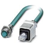 Phoenix Contact 1413599 Assembled Ethernet cable, shielded, 4-pair, AWG 26 suitable for use with drag chain (19-wire), RAL 5021 (sea blue), M12 flush-type socket, rear wall/screw mounting with M16 thread on RJ45 connector/IP67, push/pull metal housing, line, length 2 m