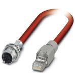 Phoenix Contact 1419167 Assembled Sercos III cable, shielded, star quad, AWG 22 stranded (7-wire), RAL 3020 (traffic red), M12 flush-type socket, rear mounting, SPEEDCON 4-pos. on free RJ45 connector/IP20, length: 2 m