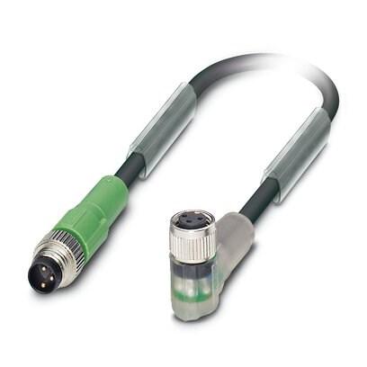 Phoenix Contact 1693555 Sensor/actuator cable, 3-position, PUR halogen-free, black-gray RAL 7021, Plug straight M8, coding: A, on Socket angled M8, coding: A, with 2 LEDs, cable length: 2 m