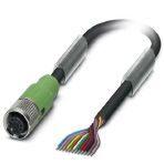 Phoenix Contact 1430611 Sensor/actuator cable, 12-position, PUR halogen-free, black RAL 9005, free cable end, on Socket straight M12 SPEEDCON, coding: A, cable length: 1.5 m