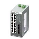 Phoenix Contact 2891935 Ethernet switch, 14 TP RJ45 ports, automatic detection of data transmission speed of 10 or 100 Mbps (RJ45), autocrossing function. Two FO ports in SC format.