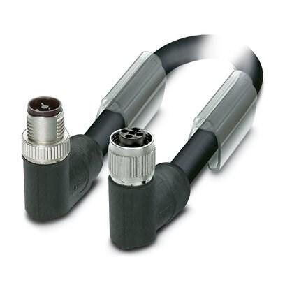 Phoenix Contact 1102081 Power cable, 4-position, PUR halogen-free, black RAL 9005, shielded (Advanced Shielding Technology), Plug angled M12, coding: T, on Socket angled M12, coding: T, cable length: 1 m, For direct current up to 12 A/63 V