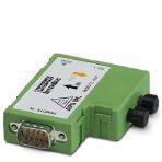 Phoenix Contact 2740737 INTERBUS fiber optic converter for converting the remote OUT interface to fiber optics, correction of the optical transmission capacity, transmission speed of 2 Mbaud, FO output left