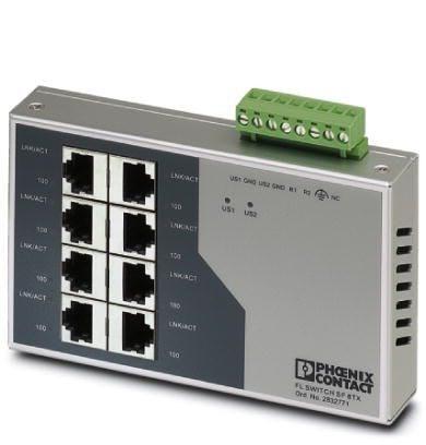 Phoenix Contact 2832771 Ethernet Switch, 8 TP RJ45 ports, automatic detection of data transmission speed of 10 or 100 Mbps (RJ45), autocrossing function