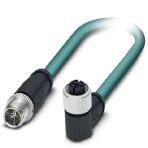 Phoenix Contact 1080754 Network cable, Ethernet CAT6A (10 Gbps) CAT6A (10 Gbps), 8-position, PUR halogen-free, water blue RAL 5021, shielded (Advanced Shielding Technology), Plug straight M12 / IP67, coding: X, on Socket angled M12 / IP67, coding: X, cable length: 10 m