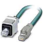 Phoenix Contact 1412943 Assembled Ethernet cable, shielded, 4-pair, AWG 26 flexible cable conduit capable (19-wire), RAL 5021 (sea blue), RJ45 connector/IP67 push/pull metal housing to RJ45 connector/IP20, line, length 2 m
