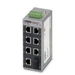 Phoenix Contact 2891518 Ethernet switch, 7 TP-RJ45 ports, 10/100/1000 Mbps on all RJ45 ports, 1 multi-mode SC-D port, 1 Gbps full duplex, auto negotiation (RJ45), autocrossing function, with signal contact and QoS, extended temperature range