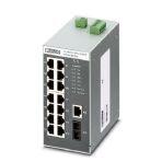 Phoenix Contact 2891934 Ethernet switch, 15 TP RJ45 ports, automatic detection of data transmission speed of 10 or 100 Mbps (RJ45), autocrossing function. One FO port in SC format.