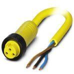Phoenix Contact 1416549 Power cable, 3-position, PVC, yellow, free cable end, coding: A, on Socket straight 7/8"-16UNF, cable length: 2 m